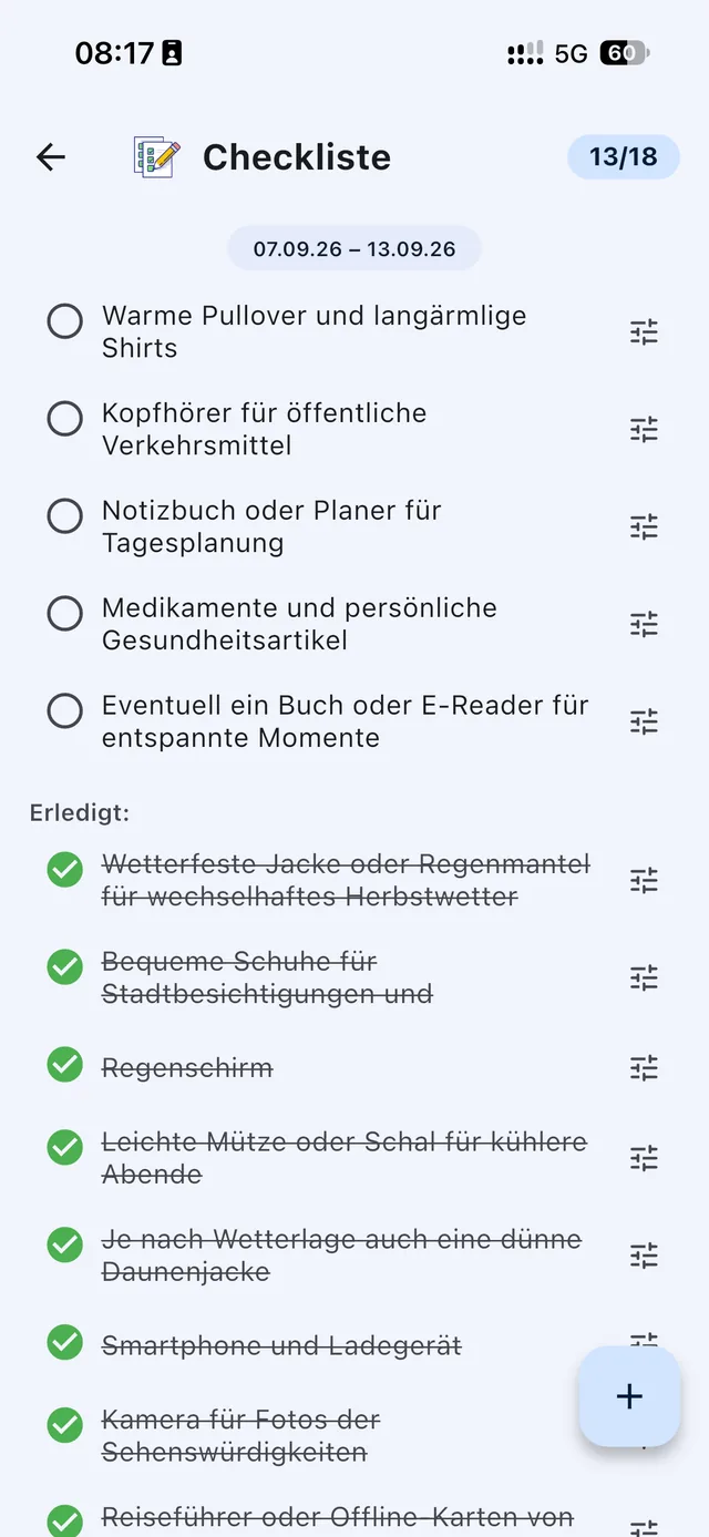 Checkliste mit abgehakten und offenen Punkten